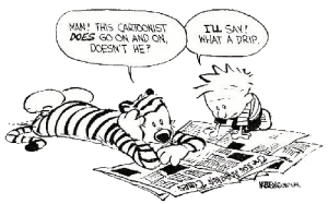 Calvin and Hobbes reading a newspaper