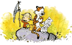 Calvin and Hobbes reading a map
