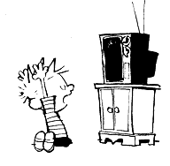 Calvin worshipping a TV